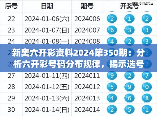 新奧六開彩資料2024第350期：分析六開彩號碼分布規(guī)律，揭示選號奧秘