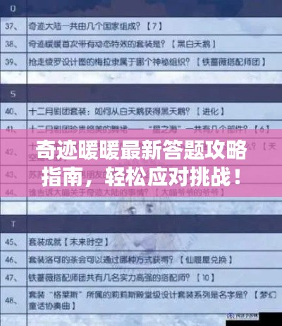奇跡暖暖最新答題攻略指南，輕松應(yīng)對挑戰(zhàn)！