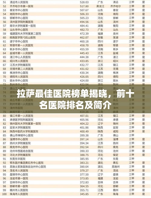 拉薩最佳醫(yī)院榜單揭曉，前十名醫(yī)院排名及簡介