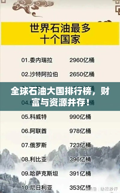 全球石油大國排行榜，財富與資源并存！