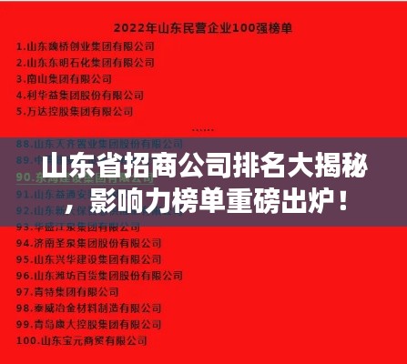 山東省招商公司排名大揭秘，影響力榜單重磅出爐！